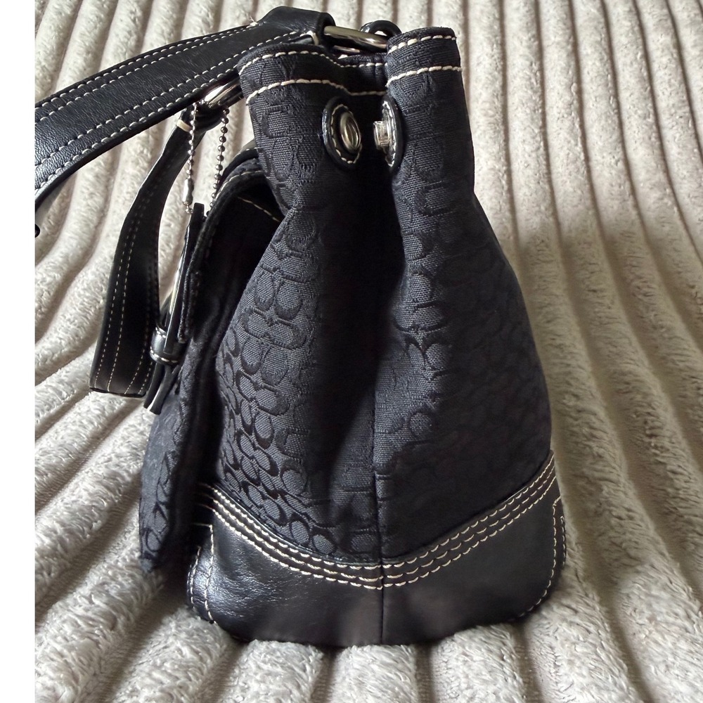Coach Signature Soho Jacquard Satchel Black Leather Buckle Bag C05S-3646 - Picture 12 of 14